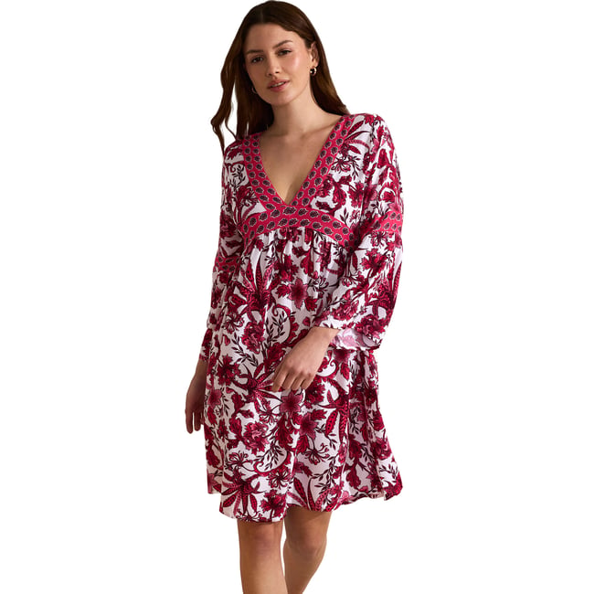 Robe estivale manches trois-quarts ACANTHUS rose <span itemprop=