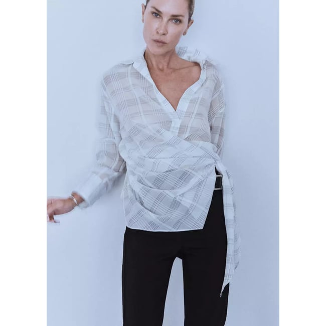 Chemise à carreaux nœud écru <span itemprop=