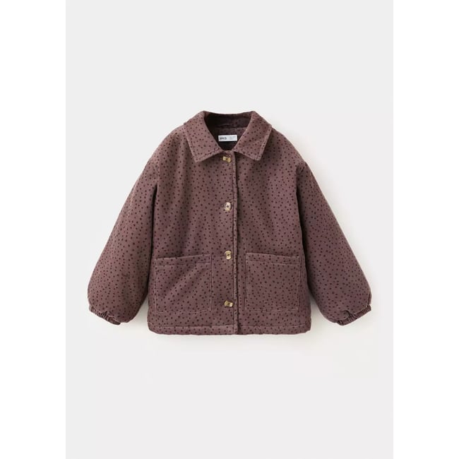 Veste velours côtelé à pois chocolat <span itemprop=