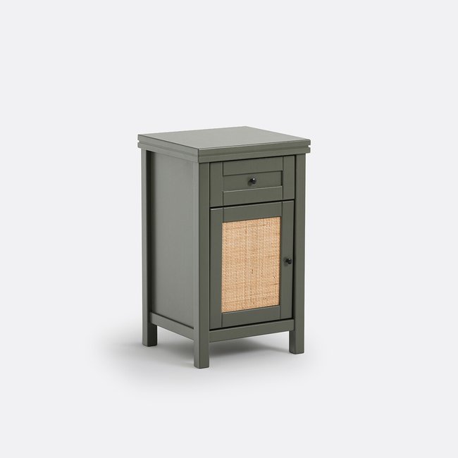 Gabin Bedside Table with 1 Drawer & 1 Cane Cupboard, grey-khaki, LA REDOUTE INTERIEURS