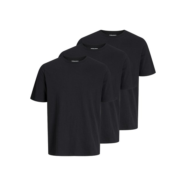 3er-Pack unifarbene T-Shirts, runder Ausschnitt schwarz <span itemprop=
