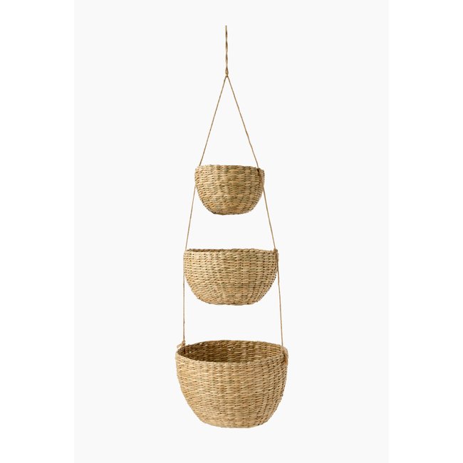 Trois paniers suspendus, 12X8cm/17X10cm/20X13cm, en jonc  de mer Couleur naturel <span itemprop=
