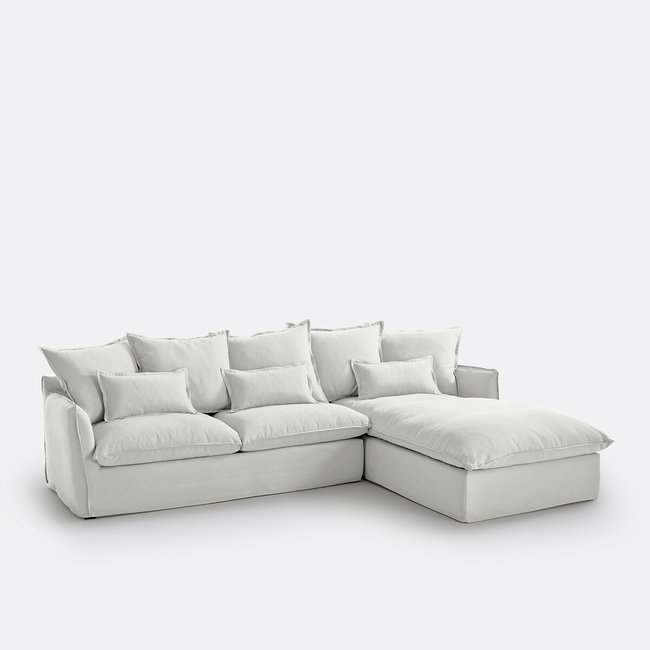 Funda de sofá rinconero de algodón/lino Odna blanco <span itemprop=