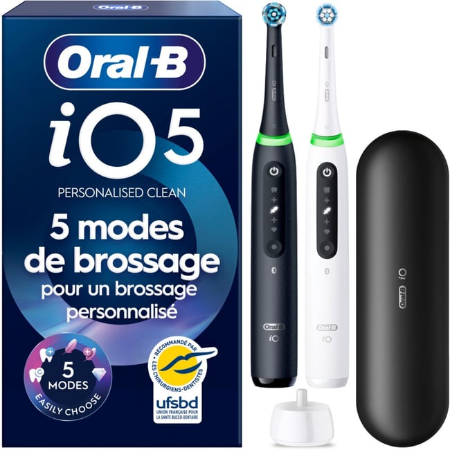 Brosse à dents électrique iO5 Duo Matt Black/Quite White - ORAL B