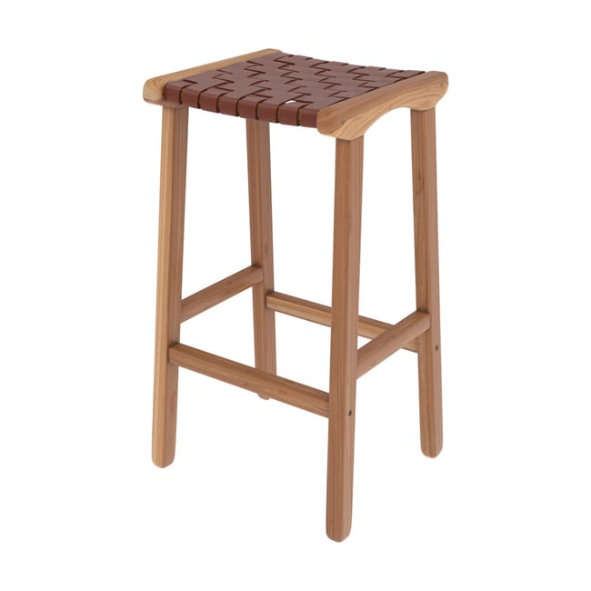 Tabouret pour îlot central 68 cm en teck et cuir - KUNA Couleur marron <span itemprop=