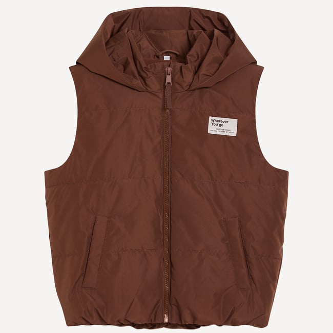 Doudoune à capuche sans manches marron <span itemprop=