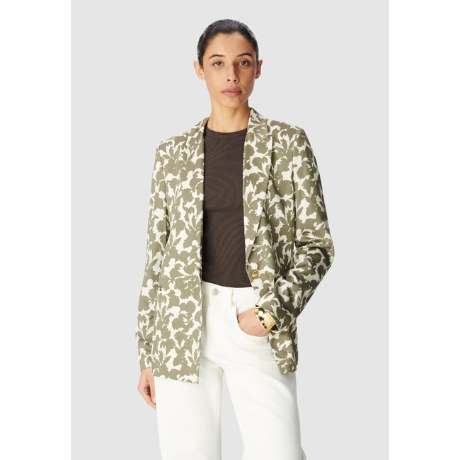 Veste de tailleur imprimé végétal kaki <span itemprop=
