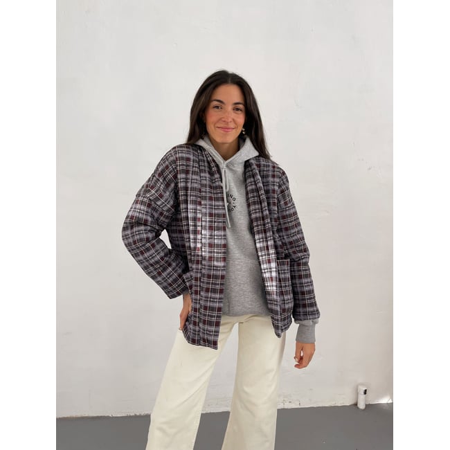 Veste à carreaux taille unique LOLA beige <span itemprop=