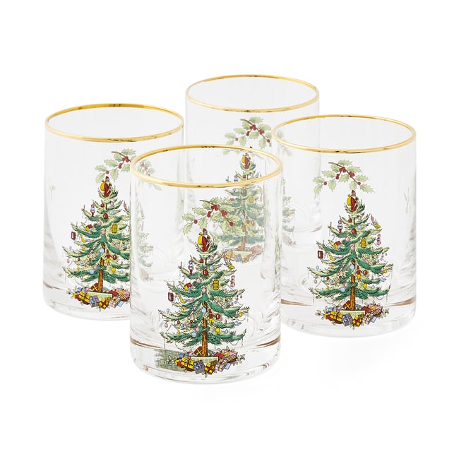 Set of 4 Christmas Tree Old Fashioned Glasses, transparent, SPODE