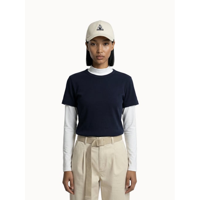 T-shirt crop Essentiel en jersey côtelé Essentiels ton/ton sky captain <span itemprop=