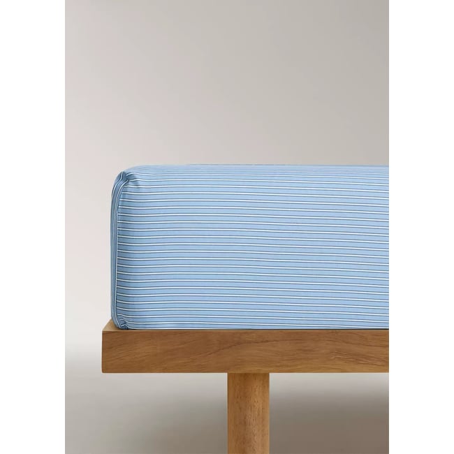 Drap-housse enfant percale rayures chemise Lit 90 cm bleu <span itemprop=