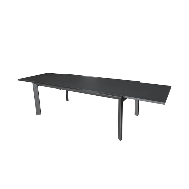 Table de jardin 8/12p alu, verre poli MODULO noir <span itemprop=