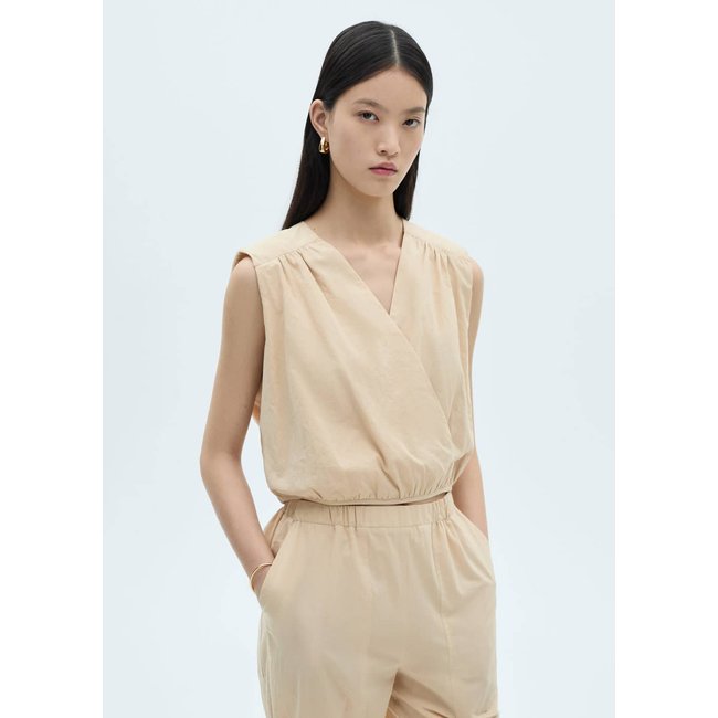 Blouse coton détails froncés beige <span itemprop=