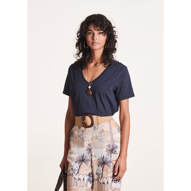 T-shirt en coton biologique manches courtes bleu foncé <span itemprop=