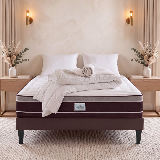 Pack Prêt à dormir DIVIN Matelas Ressorts ensachés + Sommier + Accessoires Couleur blanc <span itemprop=