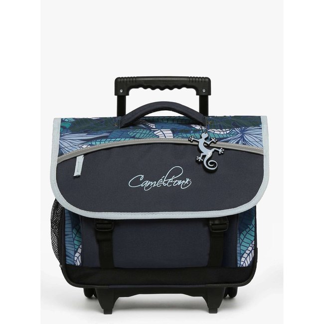 Cartable à roulettes enfant 2 compartiments navy tropical <span itemprop=