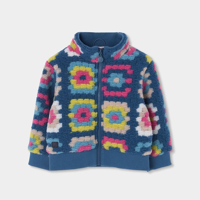 Manteau fille en molleton imprimé géométrique noir <span itemprop=