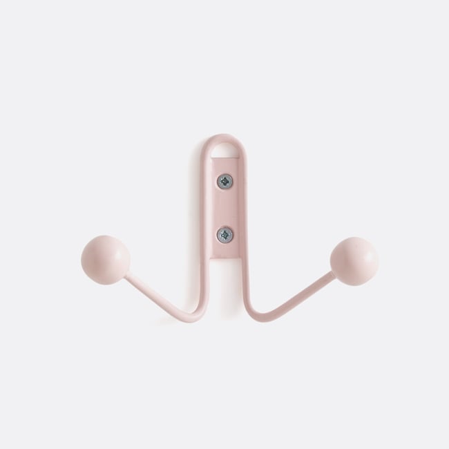Patère double en métal acier, Hiba rose poudré <span itemprop=