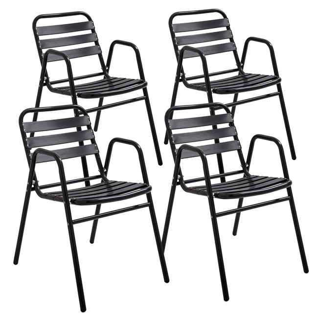 Lot de 4 chaises de jardin avec accoudoirs en aluminium, NOTTING HILL noir <span itemprop=