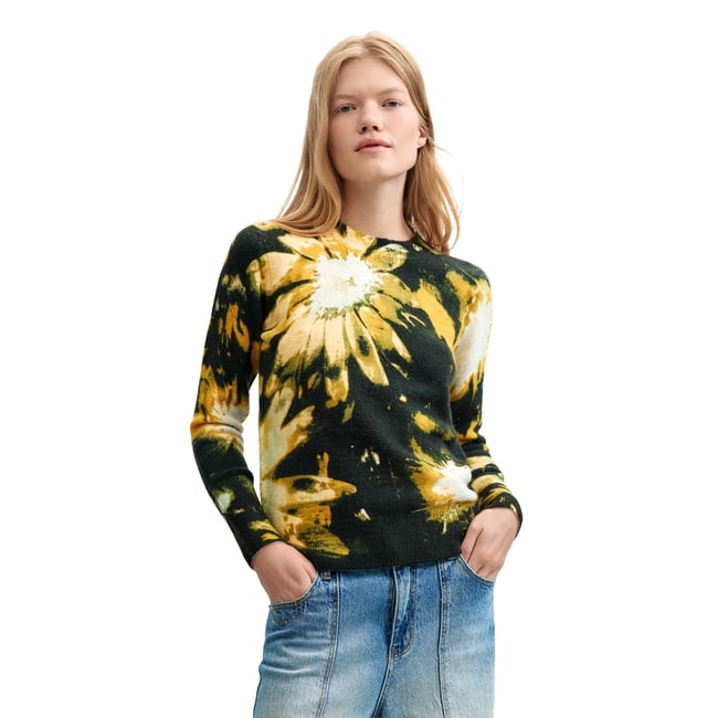 Pull à imprimé floral noir <span itemprop=