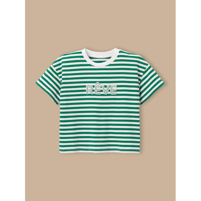 T-Shirt message rayure verte <span itemprop=