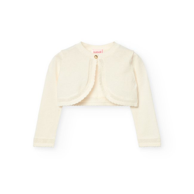 Boléro avec finitions ondulées et fermeture bouton blanc <span itemprop=