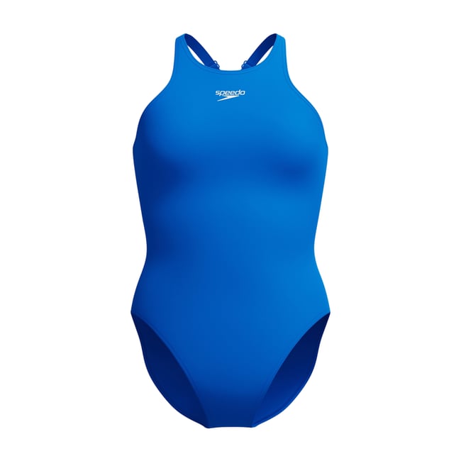 Maillot de bain 1 pièce uni à bretelles ajustables bleu <span itemprop=