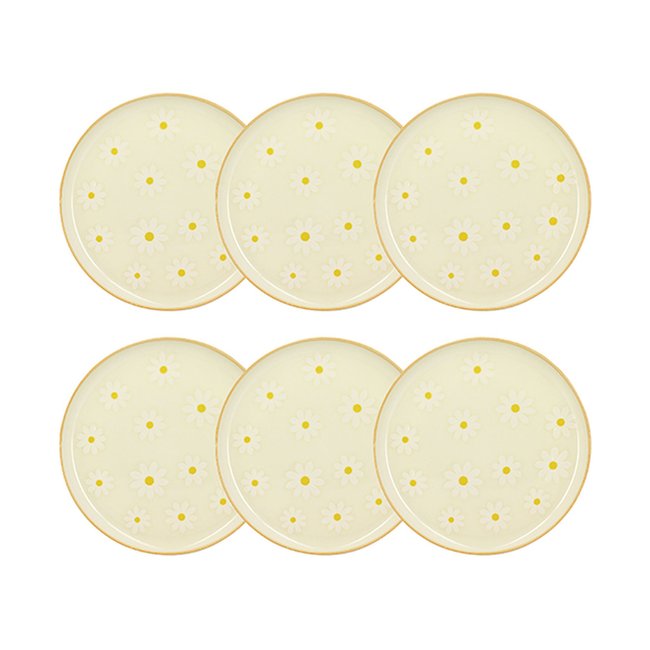 Lot de 6 assiettes plates 26cm en grès, MARGUERITE Couleur beige et blanc <span itemprop=