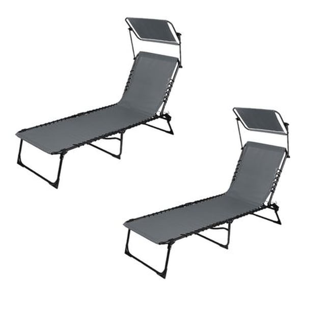 Lot de 2 bains de soleil avec coussin et pare-soleil inclinable gris foncé <span itemprop=