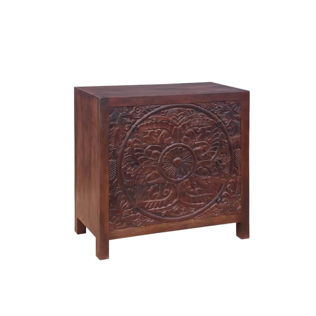 Commode sculpté en bois de manguier foncé COURTNEY Couleur bois foncé <span itemprop=