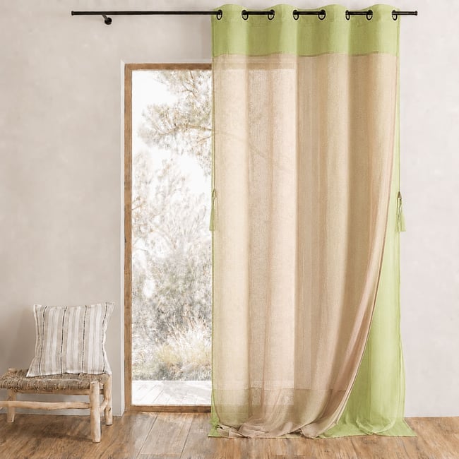 Voilage double avec parement contrasté vert clair <span itemprop=