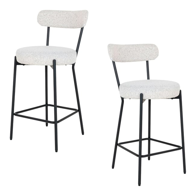 Chaise de bar moderne en tissu bouclette blanche (lot de 2) SAVONE Couleur ecru <span itemprop=