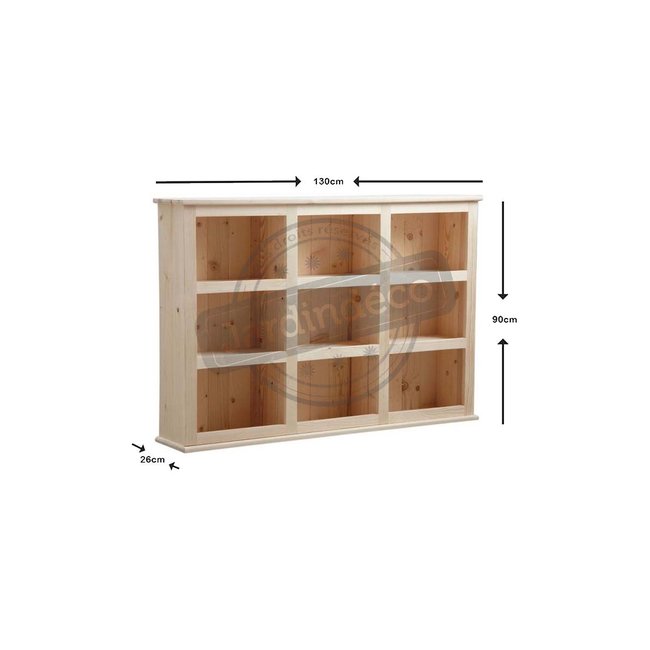 Bibliothèque en bois brut 9 cases Couleur finition brute <span itemprop=