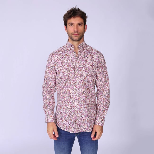 Chemise motif cachemire blanc <span itemprop=