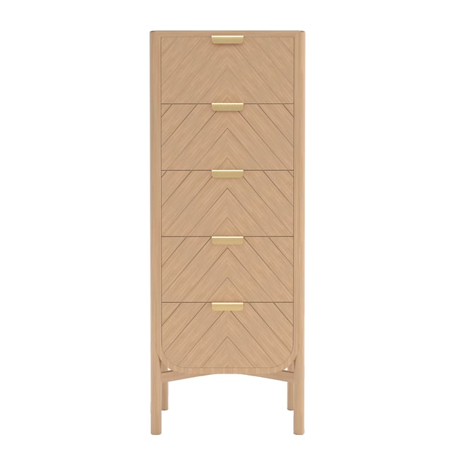Chiffonnier en chêne à 5 tiroirs, poignées en laiton, MARIUS Couleur chêne <span itemprop=