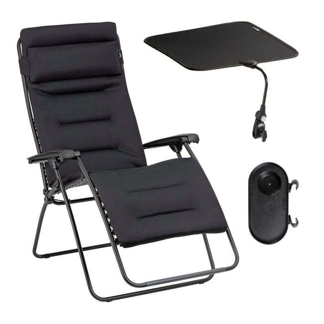 Ensemble Fauteuil Relax matelassé XL avec Ombrelle et Porte-Gobelet - RSX CLIP XL noir acier <span itemprop=