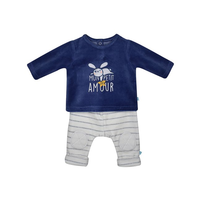 Sweat + pantalon velours rase fath bleu <span itemprop=