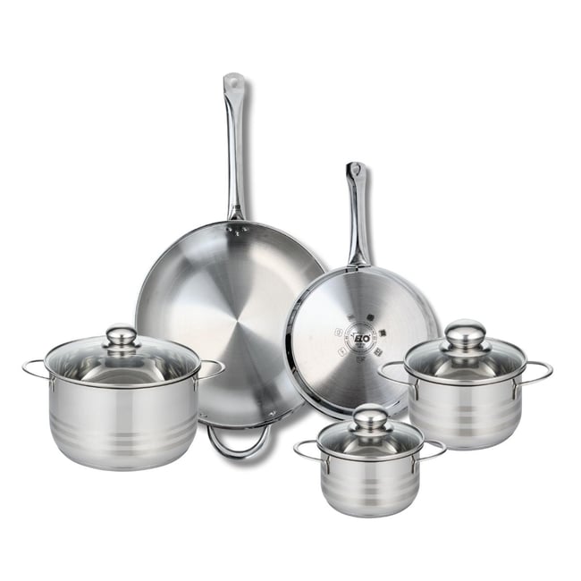 Batterie 2 poêles 24/32cm + 3 faitouts 14/16/20cm PROFI BRILLANT gris <span itemprop=