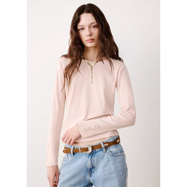 T-shirt à manches longues avec boutons décoratifs sable <span itemprop=