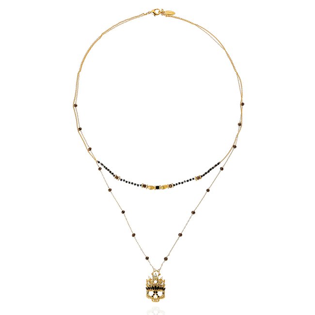 Collier multirang avec perles et pendentif en strass HEARTBEAT noir <span itemprop=