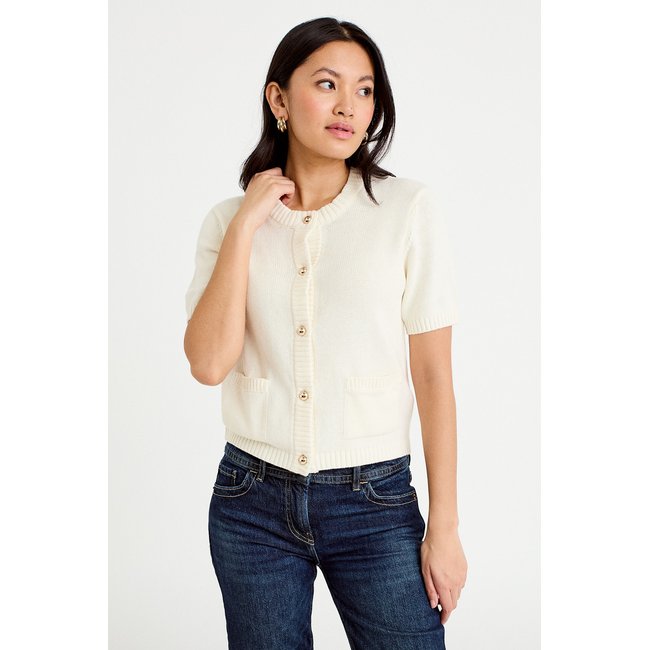 Gilet manches courtes ecru <span itemprop=