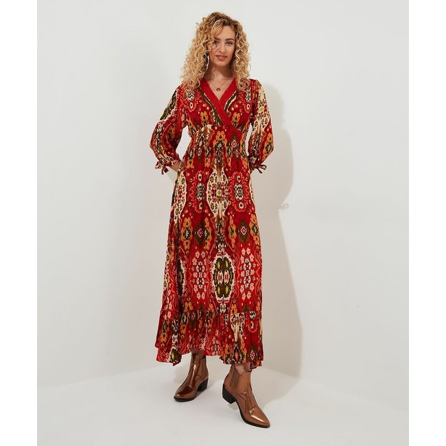 Vestido largo estampado naranja <span itemprop=
