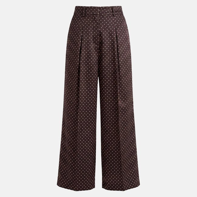 Pantalon large à pois en satin imprimé pois marron/écru <span itemprop=