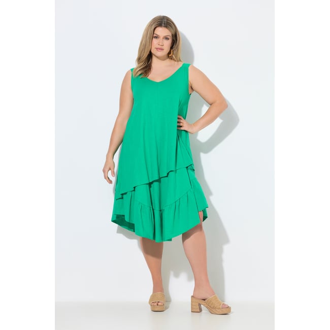 Robe midi en coton bio texturé vert d’été <span itemprop=