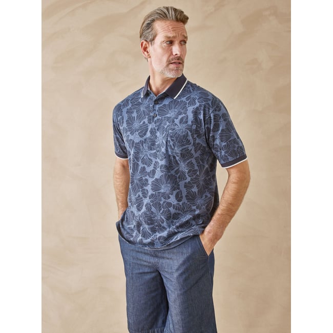 Polo manches courtes homme imprimé marine <span itemprop=