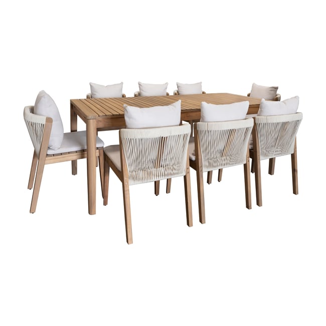 Salon de jardin table et 8 chaises en acacia, FIDJI bois d'acacia <span itemprop=
