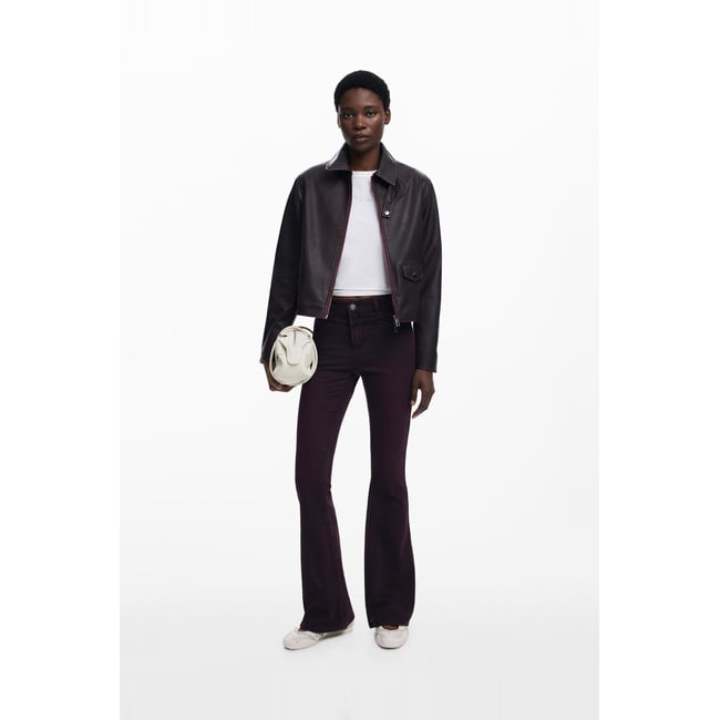 Veste effet cuir bordeaux rouge <span itemprop=