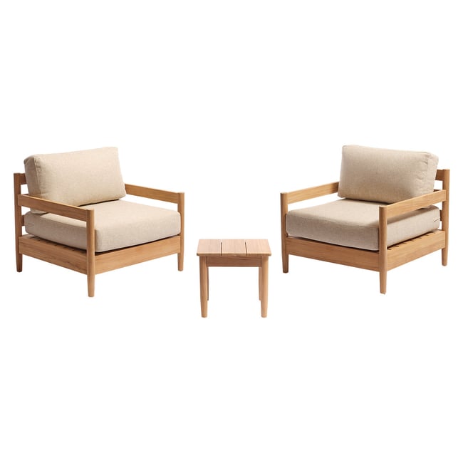 Salon de jardin bas en teck massif avec coussins 2 personnes  CALVI beige_chine <span itemprop=