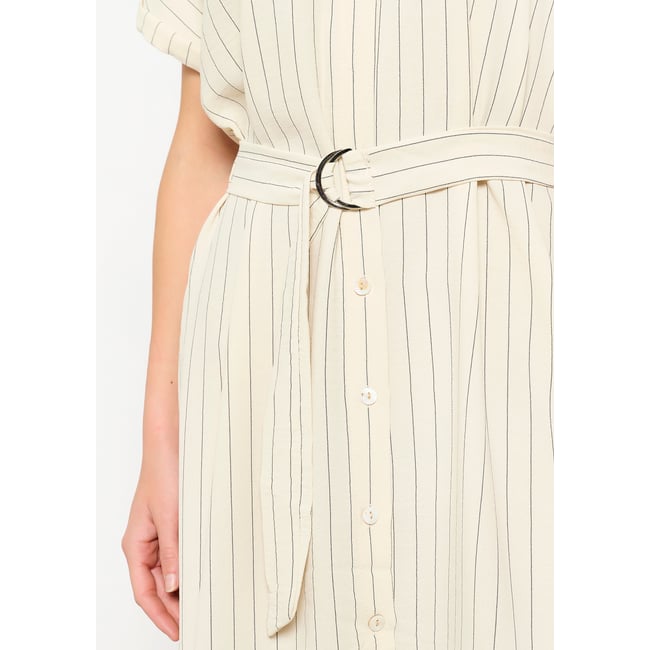Robe-chemise courte à rayures blanc vanille <span itemprop=