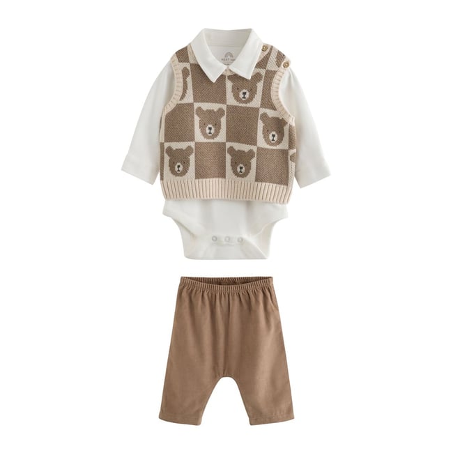 Body sans manches en maille et pantalon bébé marron <span itemprop=